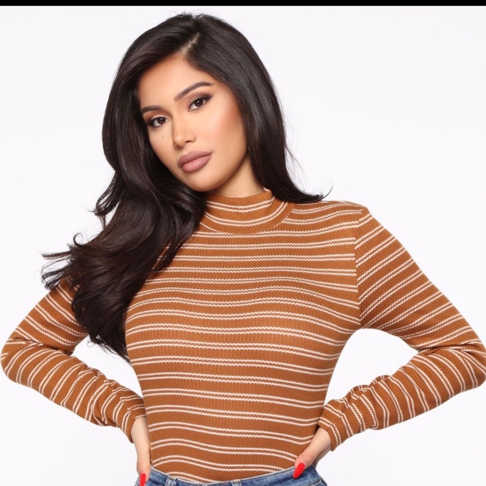 Fashion Nova Copper white striped long sleeve